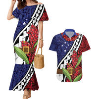 Samoan Ula Fala Flowers Couples Matching Mermaid Dress and Hawaiian Shirt Christmas Santa Belt LT9 Red - Polynesian Pride