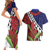Samoan Ula Fala Flowers Couples Matching Short Sleeve Bodycon Dress and Hawaiian Shirt Christmas Santa Belt LT9 - Polynesian Pride