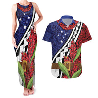 Samoan Ula Fala Flowers Couples Matching Tank Maxi Dress and Hawaiian Shirt Christmas Santa Belt LT9 Red - Polynesian Pride