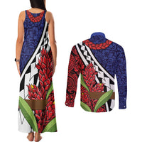 Samoan Ula Fala Flowers Couples Matching Tank Maxi Dress and Long Sleeve Button Shirt Christmas Santa Belt LT9 - Polynesian Pride