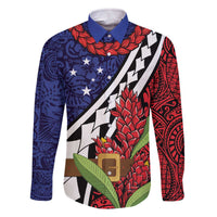 Samoan Ula Fala Flowers Family Matching Off The Shoulder Long Sleeve Dress and Hawaiian Shirt Christmas Santa Belt LT9 Dad's Shirt - Long Sleeve Red - Polynesian Pride