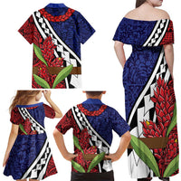Samoan Ula Fala Flowers Family Matching Off Shoulder Maxi Dress and Hawaiian Shirt Christmas Santa Belt LT9 - Polynesian Pride