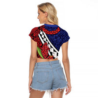 Samoan Ula Fala Flowers Raglan Cropped T Shirt Christmas Santa Belt