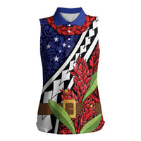 Samoan Ula Fala Flowers Women Sleeveless Polo Shirt Christmas Santa Belt LT9 Female Red - Polynesian Pride