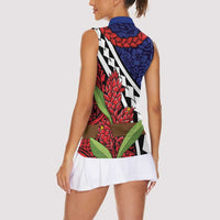 Samoan Ula Fala Flowers Women Sleeveless Polo Shirt Christmas Santa Belt LT9 - Polynesian Pride