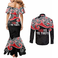 Aotearoa Toitu Te Tiriti Couples Matching Mermaid Dress and Long Sleeve Button Shirt New Zealand Stand Together Stand Stronger LT9 - Polynesian Pride