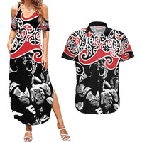 Aotearoa Toitu Te Tiriti Couples Matching Summer Maxi Dress and Hawaiian Shirt New Zealand Stand Together Stand Stronger LT9 Black - Polynesian Pride