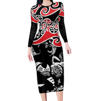 Aotearoa Toitu Te Tiriti Family Matching Long Sleeve Bodycon Dress and Hawaiian Shirt New Zealand Stand Together Stand Stronger LT9 Mom's Dress Black - Polynesian Pride