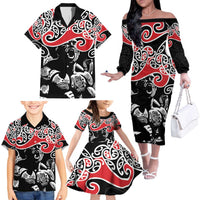 Aotearoa Toitu Te Tiriti Family Matching Off The Shoulder Long Sleeve Dress and Hawaiian Shirt New Zealand Stand Together Stand Stronger LT9 - Polynesian Pride