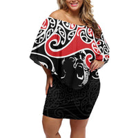 Aotearoa Toitu Te Tiriti Off Shoulder Short Dress New Zealand Stand Together Stand Stronger LT9 Women Black - Polynesian Pride