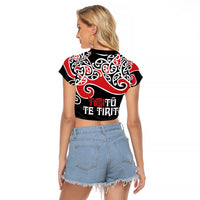 Aotearoa Toitu Te Tiriti Raglan Cropped T Shirt New Zealand Stand Together Stand Stronger LT9 - Polynesian Pride
