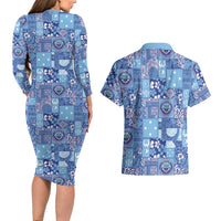 Federated States of Micronesia Merry Christmas Couples Matching Long Sleeve Bodycon Dress and Hawaiian Shirt Pacific Patchwork Xmas Vibes LT9 - Polynesian Pride
