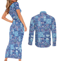 Federated States of Micronesia Merry Christmas Couples Matching Short Sleeve Bodycon Dress and Long Sleeve Button Shirt Pacific Patchwork Xmas Vibes LT9 - Polynesian Pride