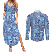 Federated States of Micronesia Merry Christmas Couples Matching Summer Maxi Dress and Long Sleeve Button Shirt Pacific Patchwork Xmas Vibes - Polynesian Pride