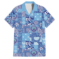 Federated States of Micronesia Merry Christmas Family Matching Off The Shoulder Long Sleeve Dress and Hawaiian Shirt Pacific Patchwork Xmas Vibes LT9 Dad's Shirt - Short Sleeve Blue - Polynesian Pride