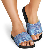 Federated States of Micronesia Merry Christmas Slide Sandals Pacific Patchwork Xmas Vibes - Polynesian Pride
