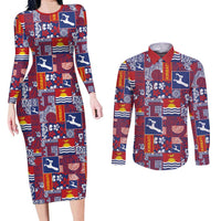 Kiribati Tekeraoi n te Kiritimati Couples Matching Long Sleeve Bodycon Dress and Long Sleeve Button Shirt Pacific Patchwork Xmas Vibes LT9 Red - Polynesian Pride