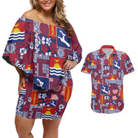 Kiribati Tekeraoi n te Kiritimati Couples Matching Off Shoulder Short Dress and Hawaiian Shirt Pacific Patchwork Xmas Vibes LT9 Red - Polynesian Pride
