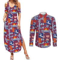 Kiribati Tekeraoi n te Kiritimati Couples Matching Summer Maxi Dress and Long Sleeve Button Shirt Pacific Patchwork Xmas Vibes - Polynesian Pride