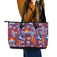 Kiribati Tekeraoi n te Kiritimati Leather Tote Bag Pacific Patchwork Xmas Vibes - Polynesian Pride