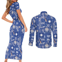 Marshall Islands Merry Christmas Couples Matching Short Sleeve Bodycon Dress and Long Sleeve Button Shirt Pacific Patchwork Xmas Vibes - Polynesian Pride