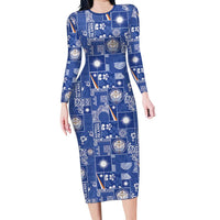 Marshall Islands Merry Christmas Family Matching Long Sleeve Bodycon Dress and Hawaiian Shirt Pacific Patchwork Xmas Vibes LT9 Mom's Dress Blue - Polynesian Pride