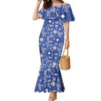 Marshall Islands Merry Christmas Family Matching Mermaid Dress and Hawaiian Shirt Pacific Patchwork Xmas Vibes LT9 Mom's Dress Blue - Polynesian Pride