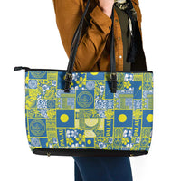 Palau Ungil Kurismas Leather Tote Bag Pacific Patchwork Xmas Vibes - Polynesian Pride