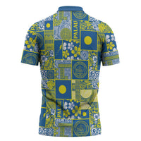 Palau Ungil Kurismas Zipper Polo Shirt Pacific Patchwork Xmas Vibes - Polynesian Pride