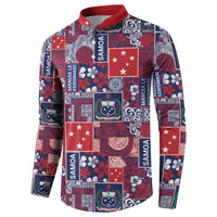 Red Samoa Manuia Le Kerisimasi Button Sweatshirt Pacific Patchwork Xmas Vibes - Polynesian Pride