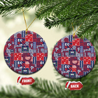 Red Samoa Manuia Le Kerisimasi Ceramic Ornament Pacific Patchwork Xmas Vibes - Polynesian Pride