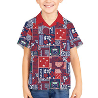 Red Samoa Manuia Le Kerisimasi Family Matching Long Sleeve Bodycon Dress and Hawaiian Shirt Pacific Patchwork Xmas Vibes LT9 Son's Shirt Red - Polynesian Pride