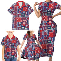 Red Samoa Manuia Le Kerisimasi Family Matching Short Sleeve Bodycon Dress and Hawaiian Shirt Pacific Patchwork Xmas Vibes LT9 - Polynesian Pride