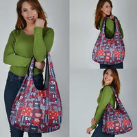 Red Samoa Manuia Le Kerisimasi Grocery Bag Pacific Patchwork Xmas Vibes - Polynesian Pride