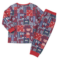 Red Samoa Manuia Le Kerisimasi Christmas Pajama Set Pacific Patchwork Xmas Vibes - Polynesian Pride