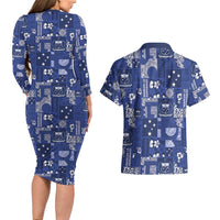 Blue Samoa Manuia Le Kerisimasi Couples Matching Long Sleeve Bodycon Dress and Hawaiian Shirt Pacific Patchwork Xmas Vibes - Polynesian Pride
