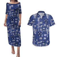 Blue Samoa Manuia Le Kerisimasi Couples Matching Puletasi and Hawaiian Shirt Pacific Patchwork Xmas Vibes - Polynesian Pride