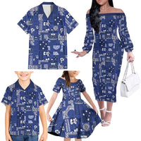 Blue Samoa Manuia Le Kerisimasi Family Matching Off The Shoulder Long Sleeve Dress and Hawaiian Shirt Pacific Patchwork Xmas Vibes LT9 - Polynesian Pride