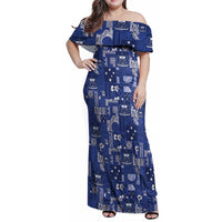Blue Samoa Manuia Le Kerisimasi Family Matching Off Shoulder Maxi Dress and Hawaiian Shirt Pacific Patchwork Xmas Vibes LT9 Mom's Dress Blue - Polynesian Pride