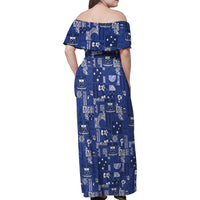 Blue Samoa Manuia Le Kerisimasi Family Matching Off Shoulder Maxi Dress and Hawaiian Shirt Pacific Patchwork Xmas Vibes LT9 - Polynesian Pride