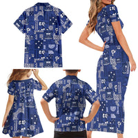 Blue Samoa Manuia Le Kerisimasi Family Matching Short Sleeve Bodycon Dress and Hawaiian Shirt Pacific Patchwork Xmas Vibes LT9 - Polynesian Pride