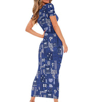 Blue Samoa Manuia Le Kerisimasi Family Matching Short Sleeve Bodycon Dress and Hawaiian Shirt Pacific Patchwork Xmas Vibes LT9 - Polynesian Pride