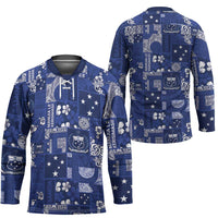 Blue Samoa Manuia Le Kerisimasi Hockey Jersey Pacific Patchwork Xmas Vibes - Polynesian Pride