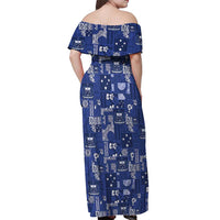 Blue Samoa Manuia Le Kerisimasi Off Shoulder Maxi Dress Pacific Patchwork Xmas Vibes - Polynesian Pride