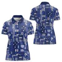 Blue Samoa Manuia Le Kerisimasi Women Polo Shirt Pacific Patchwork Xmas Vibes - Polynesian Pride