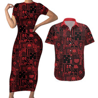 Dark Samoa Manuia Le Kerisimasi Couples Matching Short Sleeve Bodycon Dress and Hawaiian Shirt Pacific Patchwork Xmas Vibes - Polynesian Pride