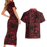 Dark Samoa Manuia Le Kerisimasi Couples Matching Short Sleeve Bodycon Dress and Hawaiian Shirt Pacific Patchwork Xmas Vibes - Polynesian Pride