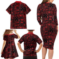 Dark Samoa Manuia Le Kerisimasi Family Matching Long Sleeve Bodycon Dress and Hawaiian Shirt Pacific Patchwork Xmas Vibes LT9 - Polynesian Pride