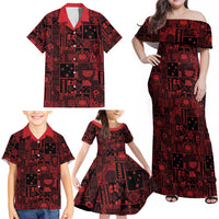 Dark Samoa Manuia Le Kerisimasi Family Matching Off Shoulder Maxi Dress and Hawaiian Shirt Pacific Patchwork Xmas Vibes LT9 - Polynesian Pride