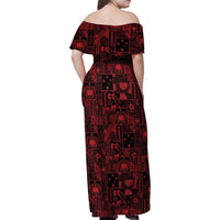 Dark Samoa Manuia Le Kerisimasi Family Matching Off Shoulder Maxi Dress and Hawaiian Shirt Pacific Patchwork Xmas Vibes LT9 - Polynesian Pride